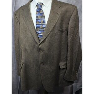 Andrew Fezza Sport Coat Mens 54R Brown Herringbone 2-Button Jacket Notch Lapel